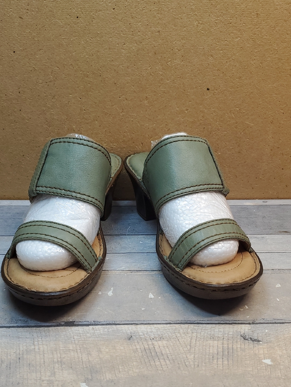 Born Olive Green Leather Slide Heels Size 6